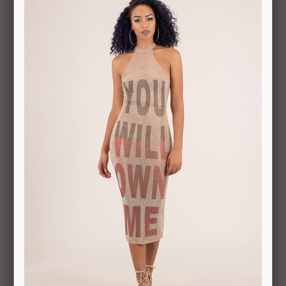 Jeweled mesh midi dress